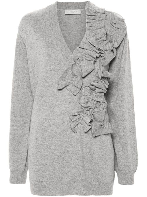 Floral-appliqué sweater - GREY