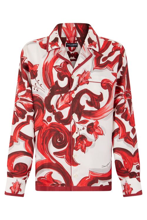 Baroque Floral Silk Shirt — Red