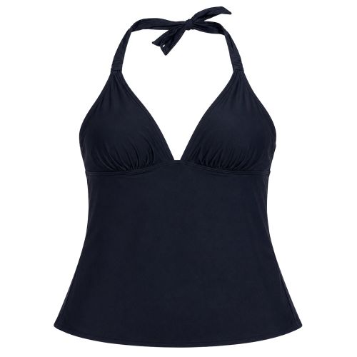Black Beach Club Solid Halter Tankini Swimsuit Top