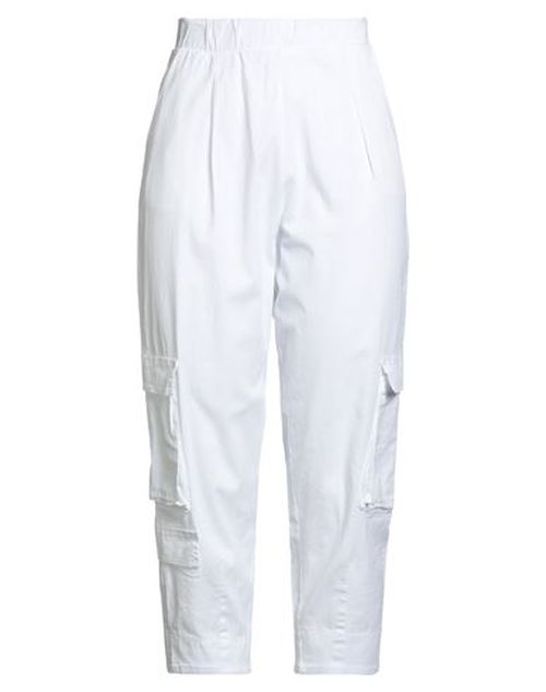 Woman Pants White Size M Cotton, Elastane