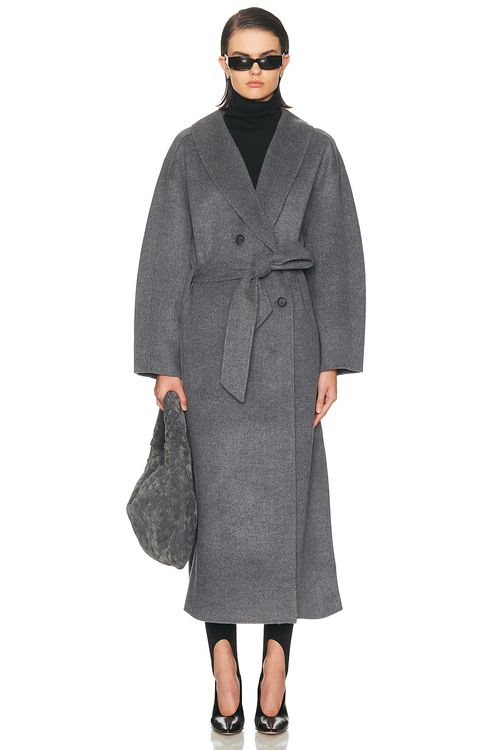 House of Dagmar Relaxed Double Coat in Grey Melange - Grey. 32 also , 36