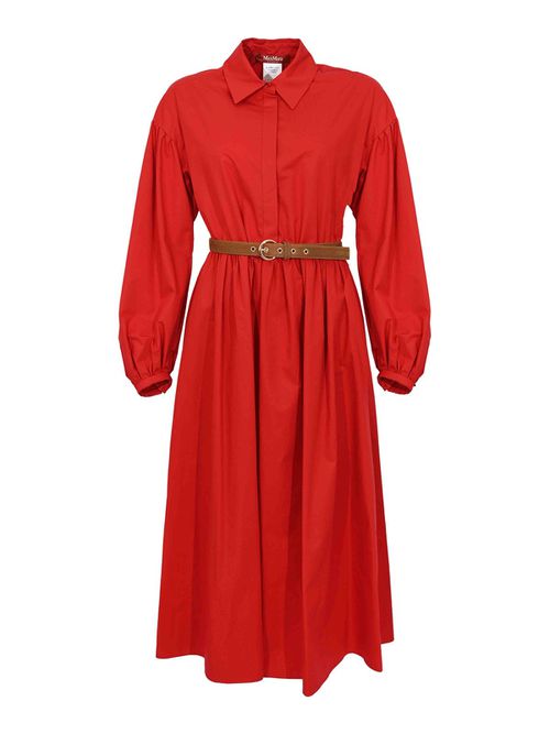 Mstmarmo Dress In Cotton Satin With Red Belt