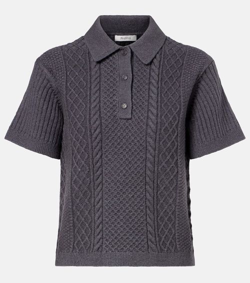 Cable-knit wool and cotton-blend polo shirt