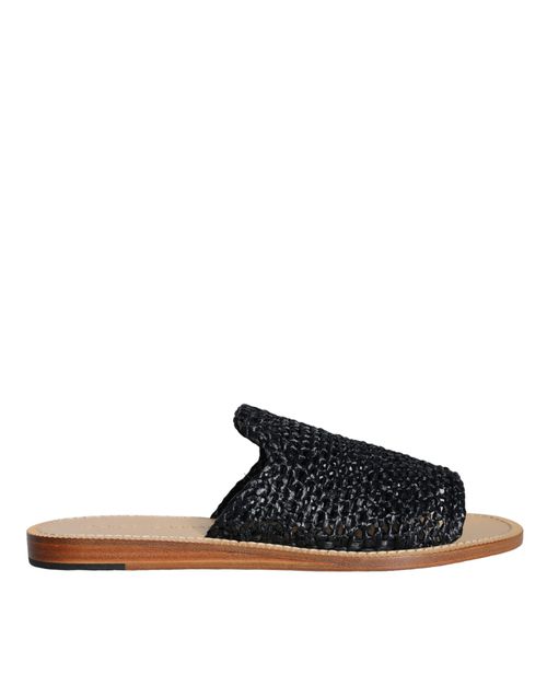 Dolce & Gabbana Black Monochrome Braided Raffia Slides Men's Shoes Pre-Owned
