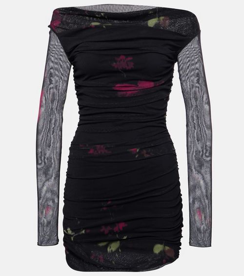 Floral ruched mesh minidress