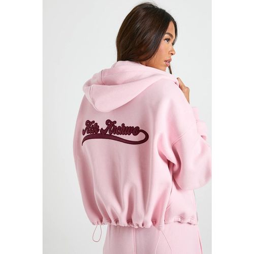 Boohoo Women's Ath Archive Self Fabric Applique Zip Through Hoodie in Pink | : Sma