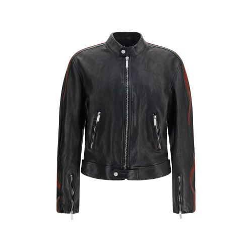 Buffalo Leather with Web Trim Jacket — Black