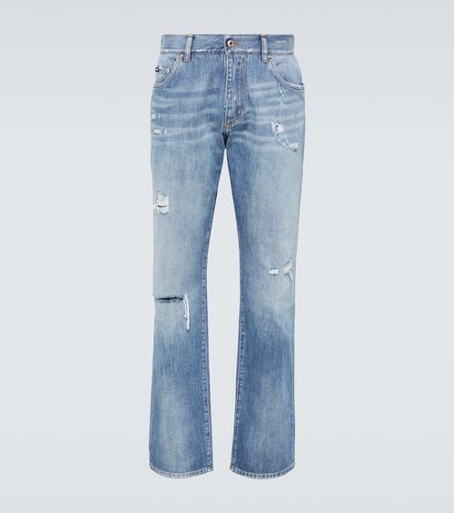 Distressed straight jeans