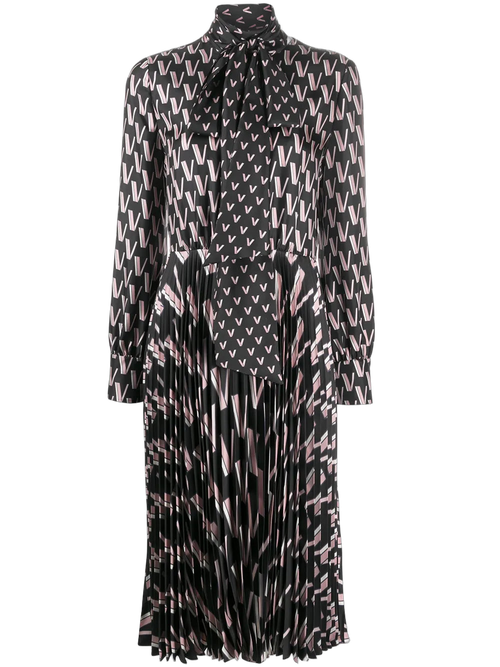 Logo-Print Pussy-Bow Silk Blouse — Black