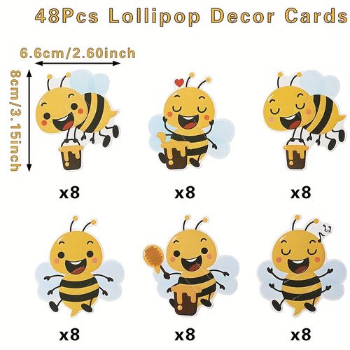 TEMU 48pcs, Lollipop Cardstock, Bee Pattern Decorative Lollipop Decor Cards, Decorations, Wrapping Sets, Birthday Decoration