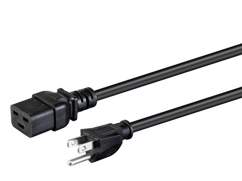 Power Cord - NEMA 5-15P to IEC 60320 C19, 14AWG, 15A/1875W, 3-Prong, Black, 8ft