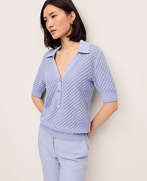 Ann Taylor Pointelle Polo Sweater