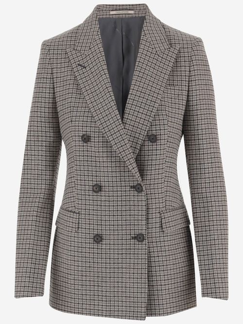 Wool-Blend Check Blazer — Gray