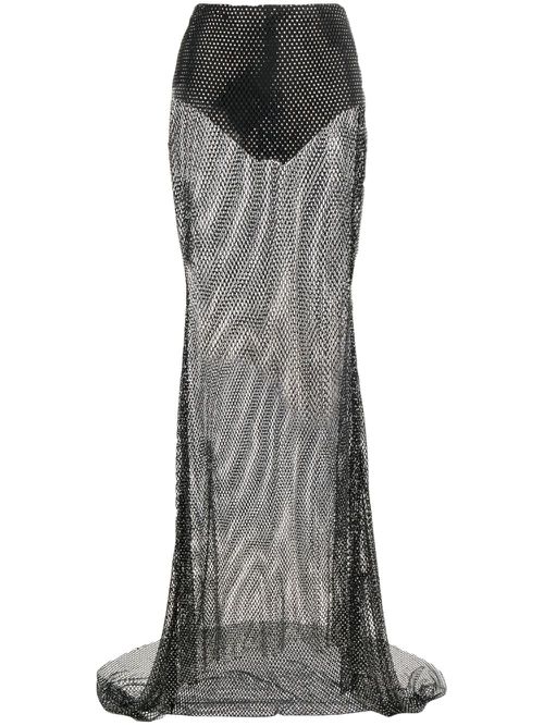 Rhinestone-mesh maxi skirt - Black