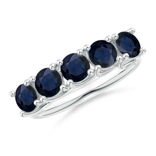 Angara 2.3 Carats Half Eternity Five Stone Blue Sapphire Wedding Band in 18K White Gold