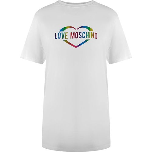 Moschino Womens Love Multi Coloured Heart Logo White T-shirt Cotton - Sma
