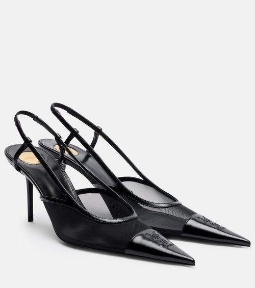 Renée 75 mesh and leather slingback pumps