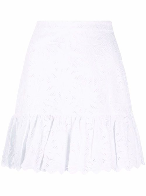 Floral-lace cotton skirt - White