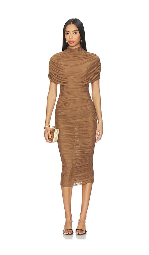 SEROYA Riondra Mesh Dress in Brown. L. Also in M, S, XL