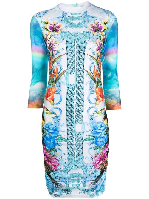 Hawaii-print mini dress - Blue