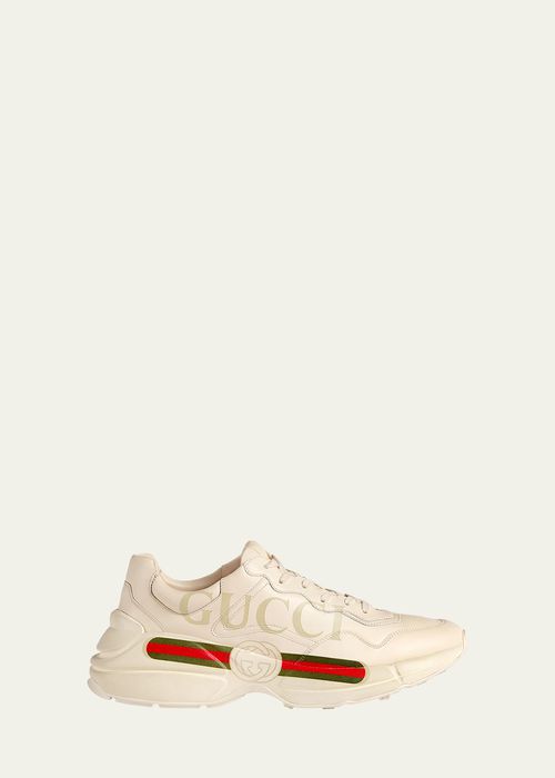 Men's Rhyton Logo Leather Sneakers