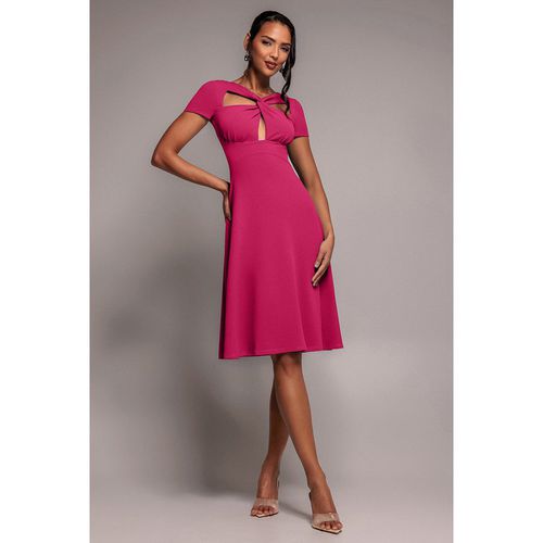 Goddiva Scuba Crepe Twist Cutout Midi Dress - Hot Pink