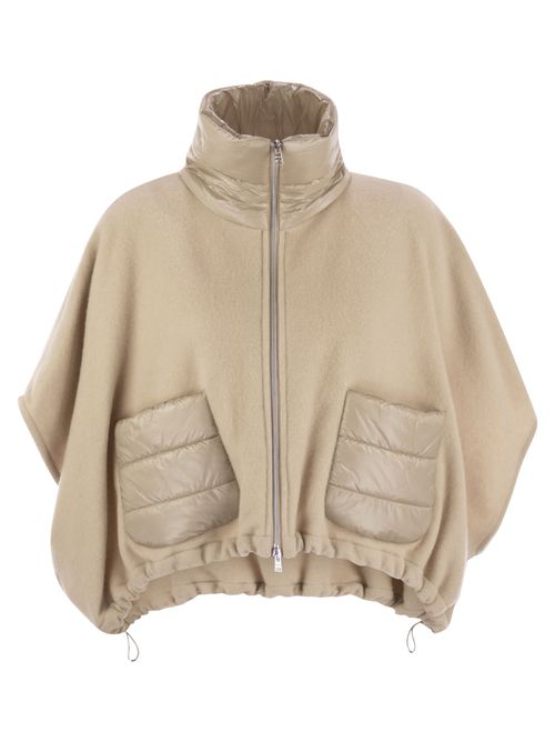 Resort Poncho In Wool And Cashemre With Ultralight Nylon Details