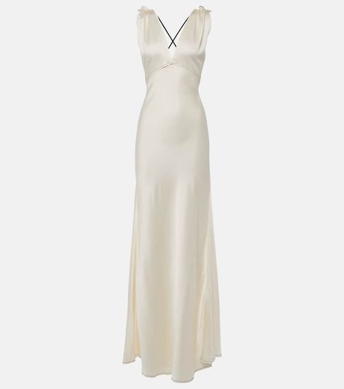 Gathered open-back crêpe satin gown