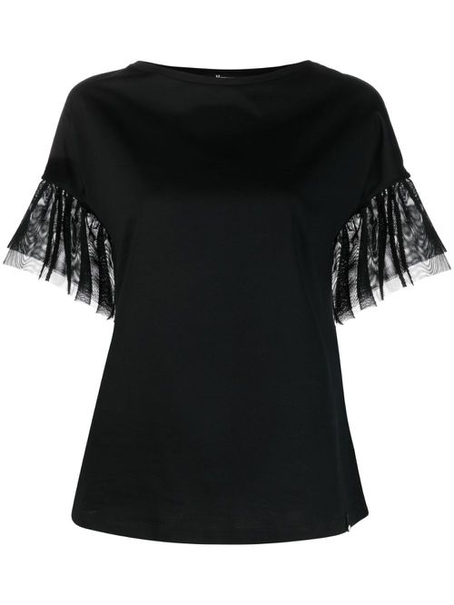 Tulle-insert cotton T-shirt - Black