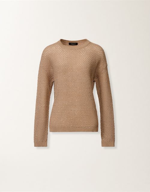 Cotton ribbon-knit sweater with sequins, maple