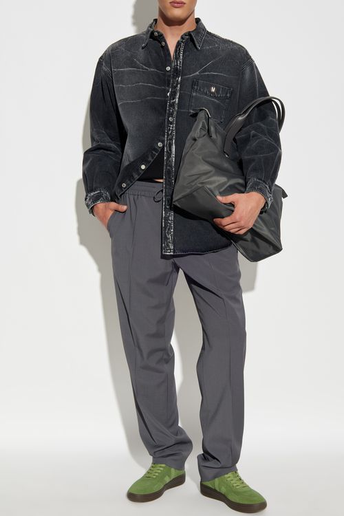 Denim Shirt With Logo, Men's, Grey