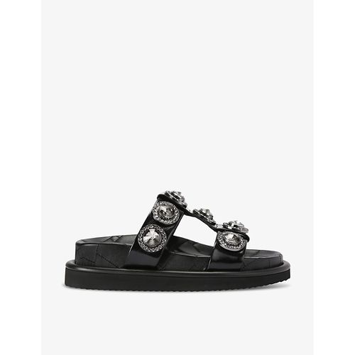 Womens Black Orson Crystal-embellished Flat Leather Sandals