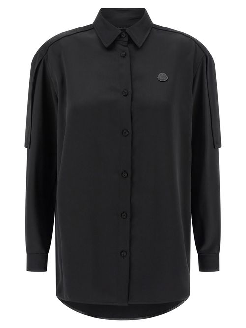 Satin Button-Front Blouse — Black