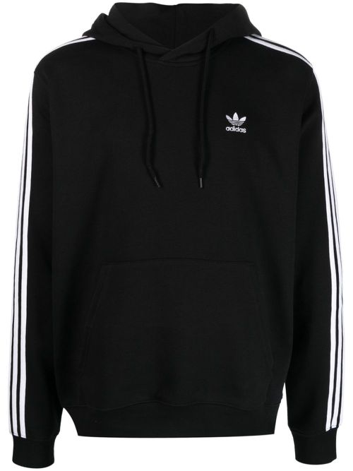Trefoil-logo drawstring cotton hoodie - Black