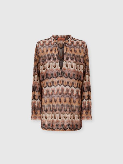 Missoni - Viscose Lamé Blouse with Arabesque Motif, Women, Green& Brown