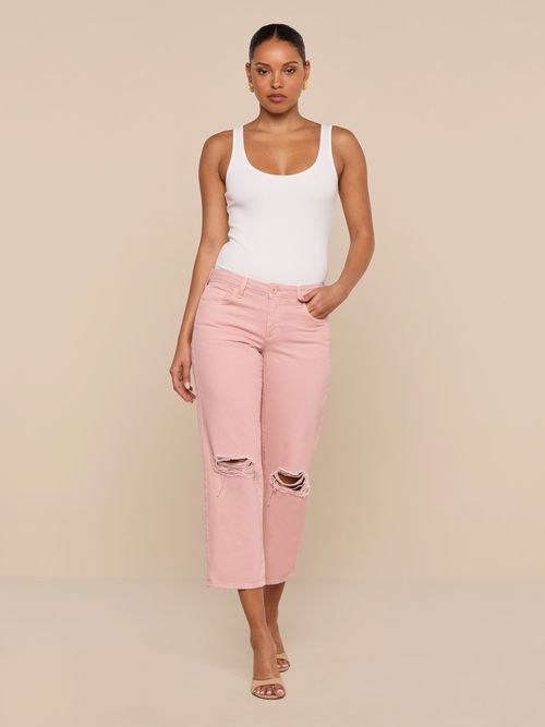 Blaine Cropped Stovepipe Jean In Misty Rose Destruct