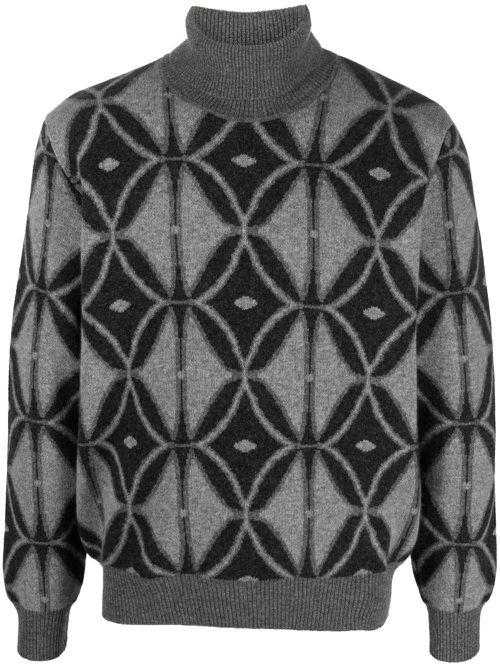 Pattern-intarsia roll-neck jumper - Grey