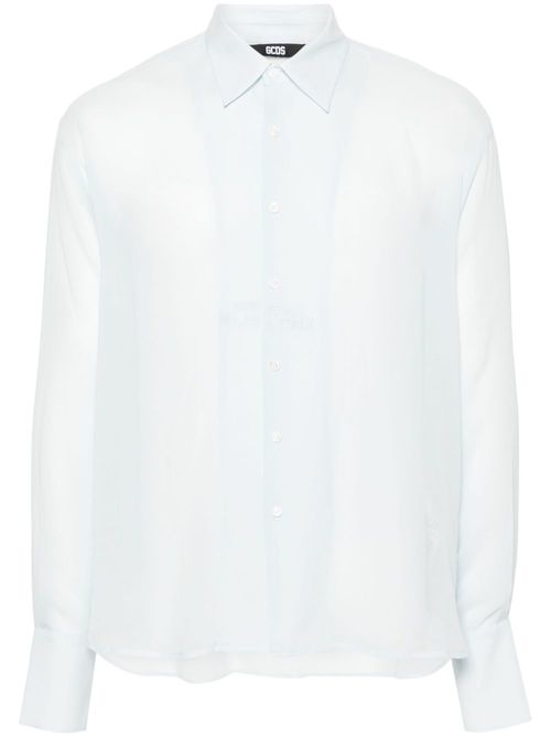 Logo-embroidered silk shirt - Blue