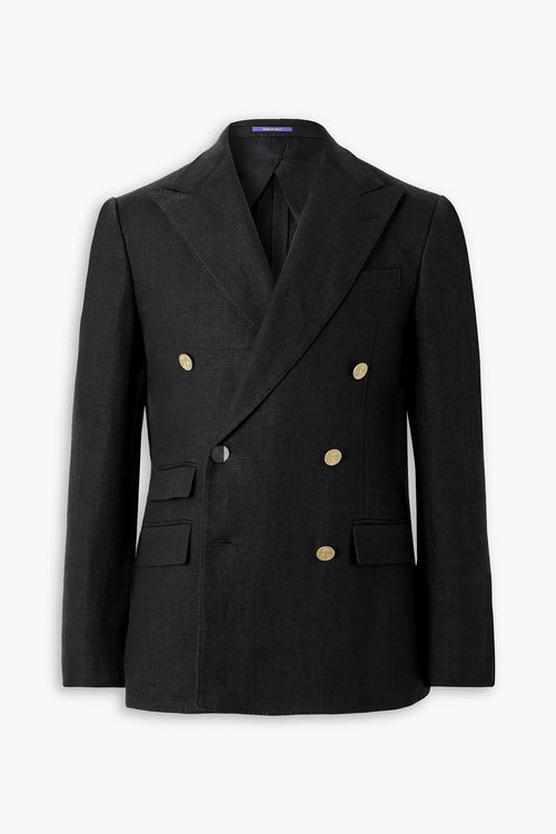 Kent slim-fit double-breasted linen blazer - Black - US 42