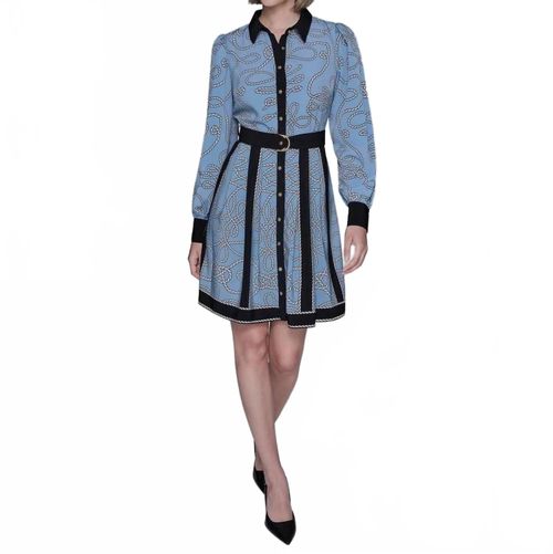Rope Print Midi Shirt Dress In Blue