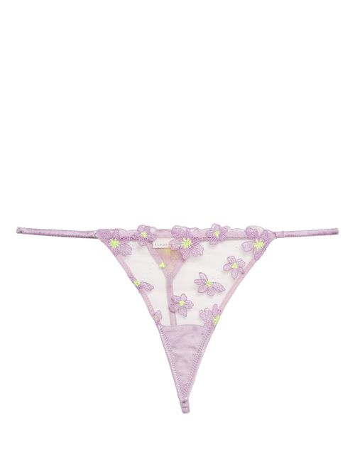Petal embroidered thong - Purple