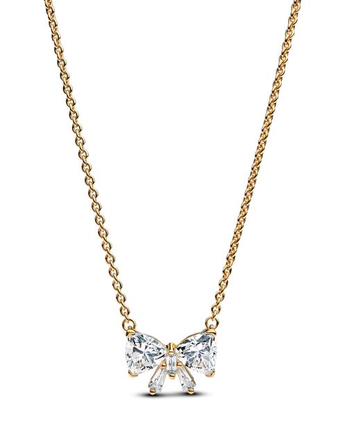 Gold-Plated Sparkling Bow Necklace - Gold