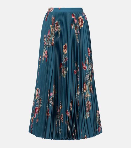Plissé high-rise floral midi skirt