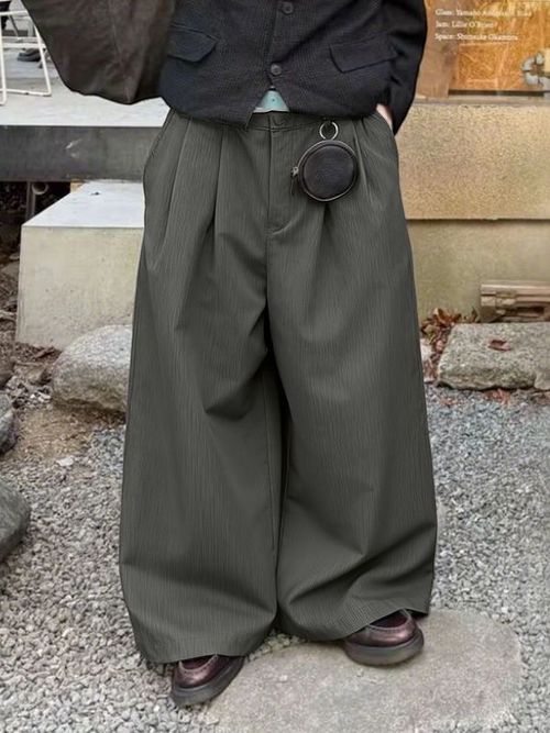 Men's Solid Color Textured Wide Leg Casual Pant SKUL30591 - Gray / S