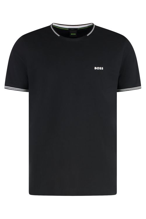 Stretch Cotton with Ribbed Edges T-Shirt — Black