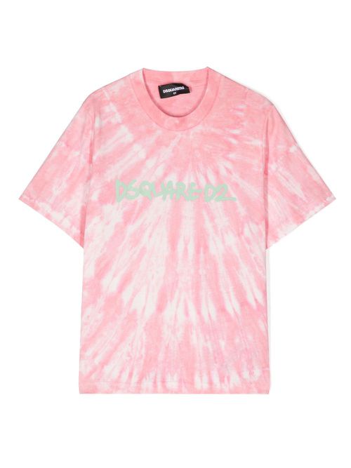 Logo-print tie-dye cotton T-shirt - Pink