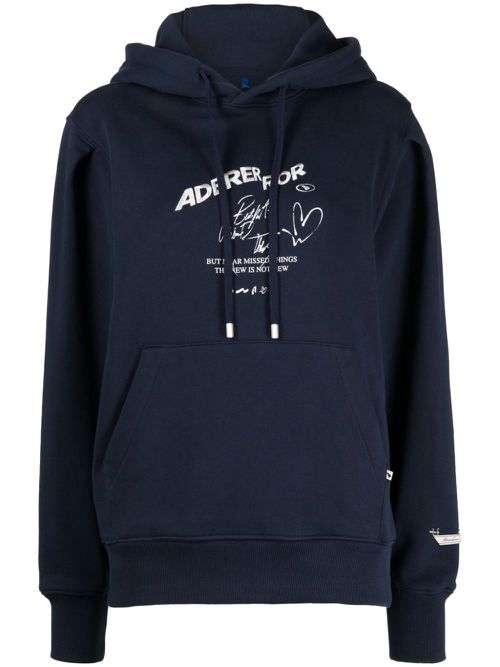 Logo-embroidered cotton hoodie - Blue