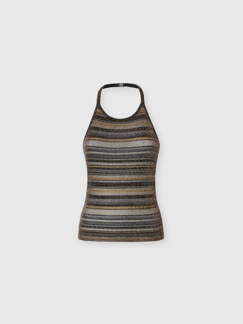 Missoni - Striped Viscose Lamé Top with Halter Neck, Women, Green& Brown