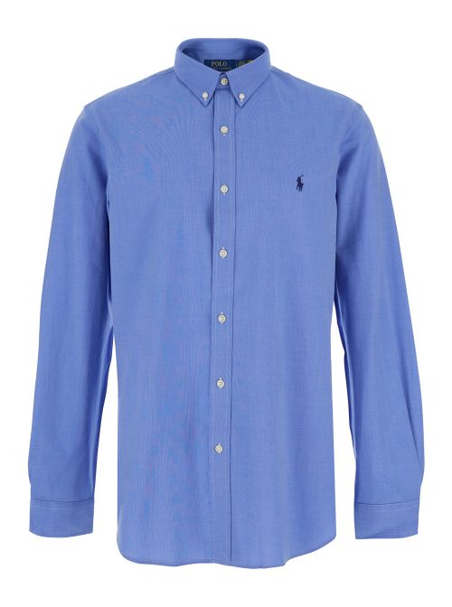 Stretch Cotton Button-Down Shirt — Blue