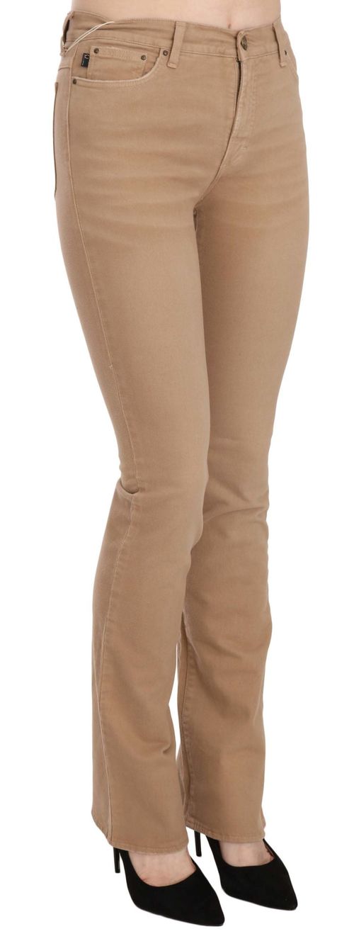 Cotton Stretch Mid-Waist Skinny Trousers — Brown